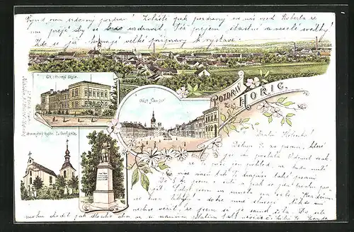 Lithographie Horice, Skola, Cást Námestí, Kostel