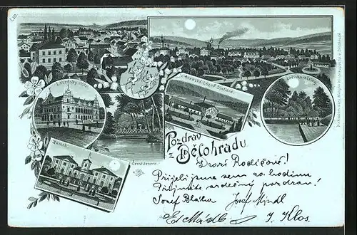 Mondschein-Lithographie Lazne Belohrad, Lázensky Hotel, Loziskoraseling