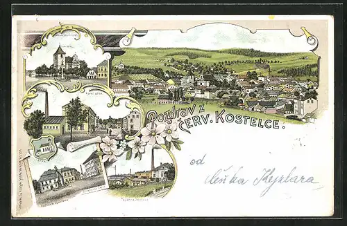 Lithographie Cerveny Kostelec, Jakubský kostel, Továrna Justova, Horni ulice