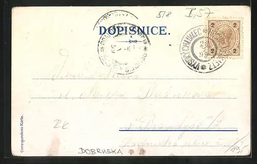 Lithographie Dobruska, Radnice, Mestanské skoly, kostel sv. Václava