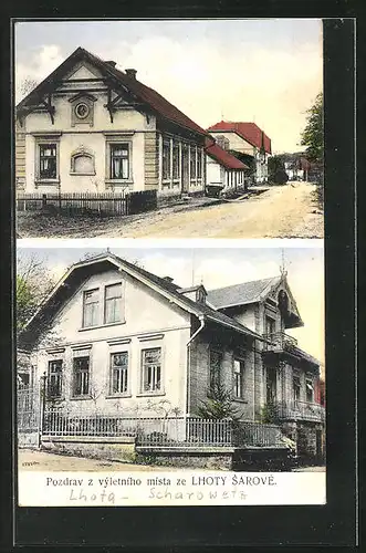 AK Sarovcova Lhota, Ortspartie mit Häusern
