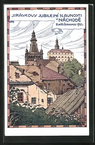 Künstler-AK Karel Benes: Nachod, Celkový pohled