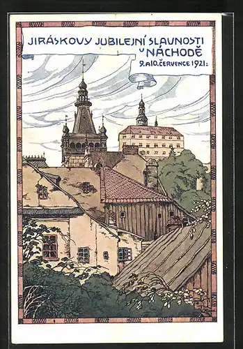 Künstler-AK Karel Benes: Nachod, Celkový pohled