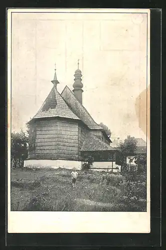 AK Liberk, Kleiner Junge vor Feldkapelle