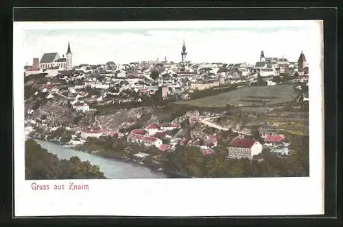 AK Znaim, Panorama mit Fluss