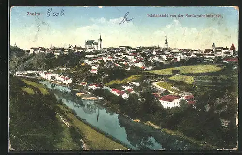 AK Znaim, Aussicht von der Nordwestbahnbrücke