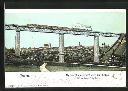 AK Znaim, Nordwestbahn-Brücke über die Thaya