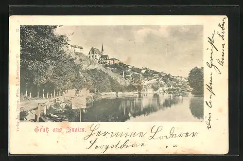 AK Znaim, Teilansicht des Ortes vom Fluss aus