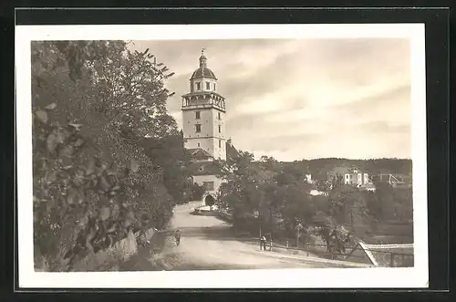 AK Mähr. Kromau, Strassenpartie mit Schloss