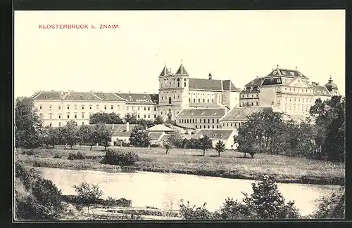 AK Znaim, Klosterbruck, Kloster hinter Flusspartie