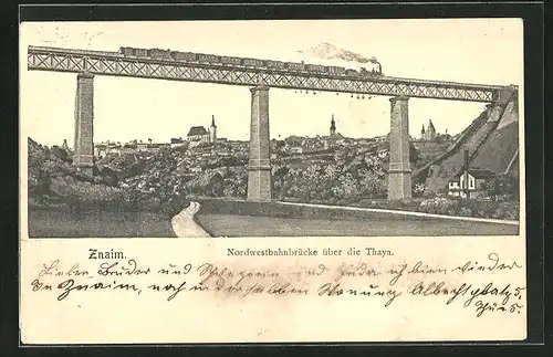 AK Znaim, Nordwestbahnbrücke über die Thaya