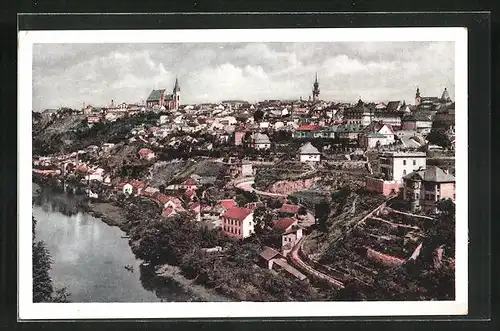 AK Znaim, Gesamtansicht der Stadt mit Thaya