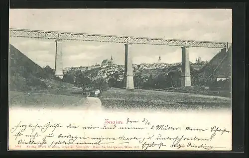 AK Znaim, Nordwestbahnbrücke vor der Stadt
