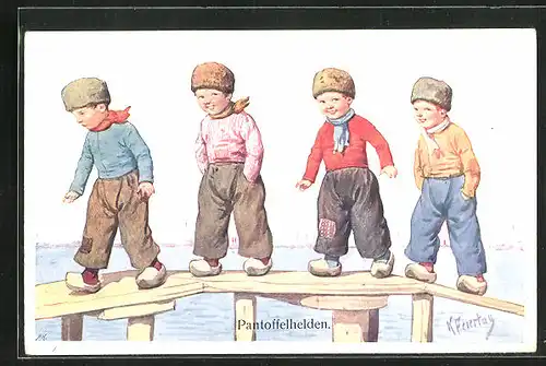 Künstler-AK Karl Feiertag: Pantoffelhelden