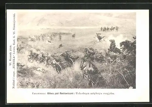 Künstler-AK W. Kossak: Bitwa pod Raclawicami: Uchodzaca artylerya rosyjska