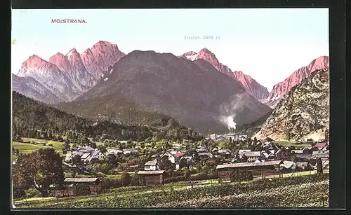 AK Mojstrana, Ortsansicht mit Berg Triglav
