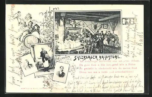 Lithographie Salzburg, Salzburger Bräustübl mit Gästen