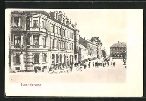 AK Landskrona, Schulklasse auf dem Markt