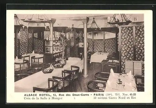 AK Paris, Hotel Alsace, Aufnahme aus Speisesaal