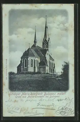 Mondschein-AK Maria-Einsiedel bei Budapest, Blick zur Kriche