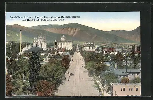 AK Salt Lake City, South Temple Street, Mormon Temple and Hotel Utah
