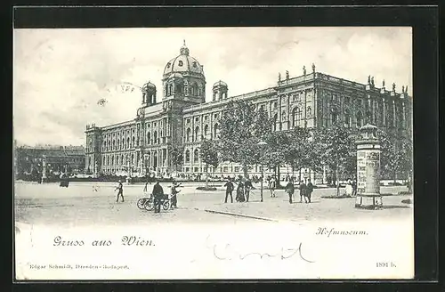 AK Wien, Hofmuseum, Litfasssäule