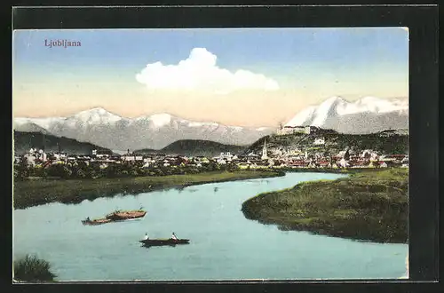 AK Ljubljana / Laibach, Flusspartie mit Booten