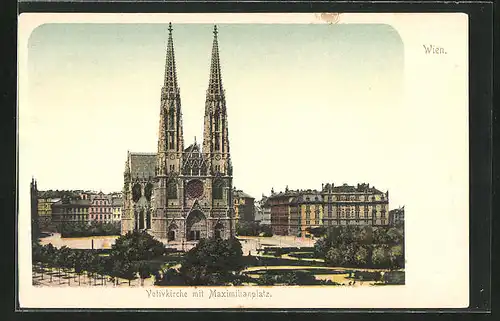 AK Wien, Votivkirche mit Maximiliansplatz