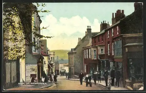 AK High St. Newhaven, Strassenpartie mit Geschäften