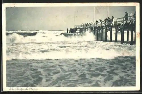 AK Ostseebad Cranz, Seesteg bei Sturm