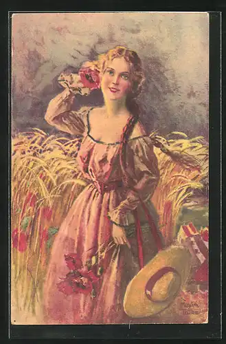 Künstler-AK Maxim Trübe: Schönheit im Kornfeld