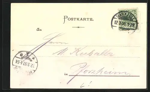 Lithographie Frauenalb, Blick zur Ortschaft über den Fluss