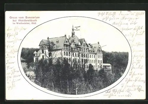 AK Waldbreitbach i. Wiedbachthal, Sanatorium mit Fahne