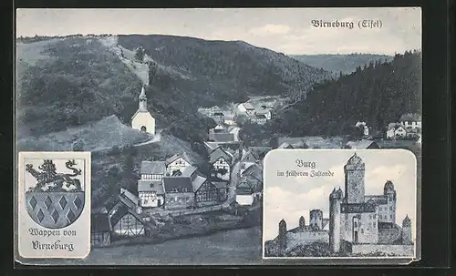 AK Virneburg / Eifel, Burg und Wappen, Ortsansicht
