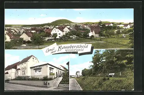 AK Bannberscheid /Westerwald, Strassenpartie mit Geschäften, Ortspartie, Teilansicht