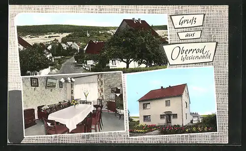 AK Oberrod /Westerwald, Hotel-Pension Haus Luck, Innenansicht, Strassenpartie mit Gebäudeansicht