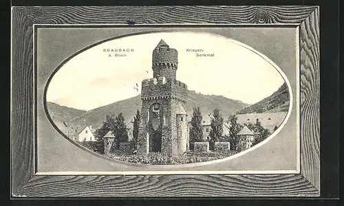 AK Braubach a. Rhein, Krieger-Denkmal, Passepartout