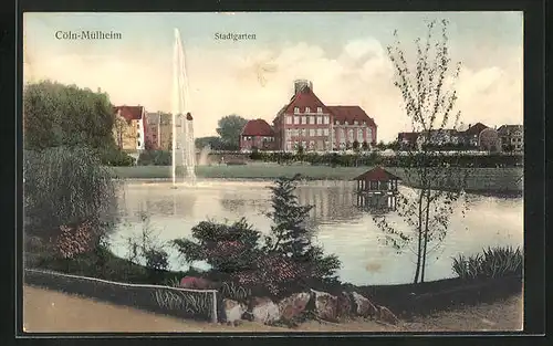 AK Köln-Mülheim, Stadtgarten mit Fontäne