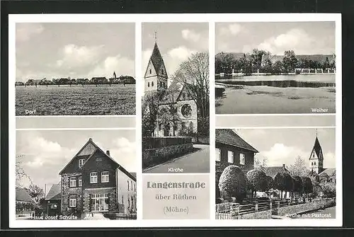 AK Langenstrasse / Rüthen, Haus Josef Schulte, Kirche, Dorfpartie
