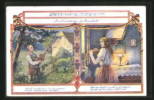Künstler-AK Ezel: Mann besingt hübsche Dame