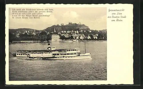 AK Linz, Ortsansicht am Rhein mit Dampfer