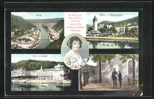 AK Bad Ems, Kgl. Kurhaus, Totalansicht, Villen u. Wasserturm