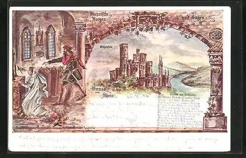 Künstler-AK Ehrenfels, Burg Ehrenfels am Rhein