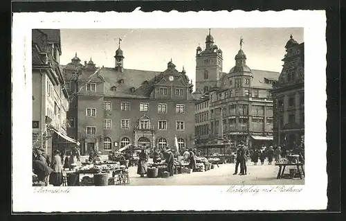 AK Darmstadt, Marktplatz mit Rathaus