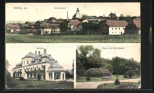 AK Kittlitz /Sa., Dorfansicht, Schloss, Partie im Schlosspark