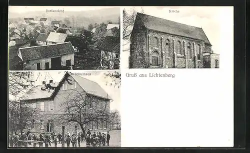 AK Lichtenberg, Dorfansicht, Kirche, Schulhaus