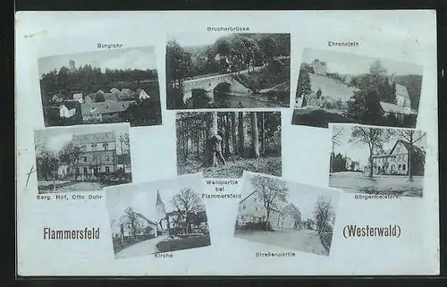 Mondschein-AK Flammersfeld / Westerwald, Bürgermeisterei, Burg Hof, Ehrenstein, Brucherbrücke