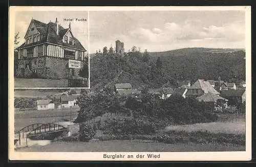 AK Burglahr / Wied, Totalansicht mit Hotel Fuchs