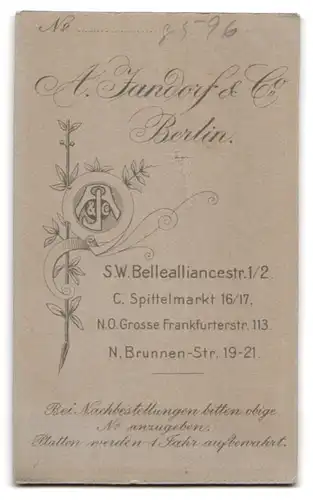 Fotografie A. Jandorf & Co., Berlin-SW, Bellealliancestrasse 1-2, Portrait süsses kleines Kind im weissen Hemd