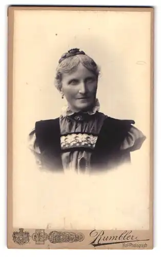 Fotografie Rumbler, Wiesbaden, Wilhelmstrasse 14, Portrait junge Dame mit Hochsteckfrisur und Kragenbrosche